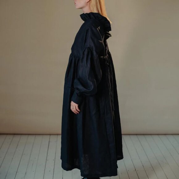 NEW Kindred of Ireland 100% Heritage Linen Camille Dress L Large Navy Midnight - Picture 4 of 6